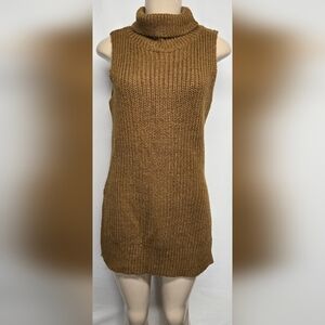 Monki XS Knit Turtleneck Sweater Long Length Sleeveless Side Vent Slits